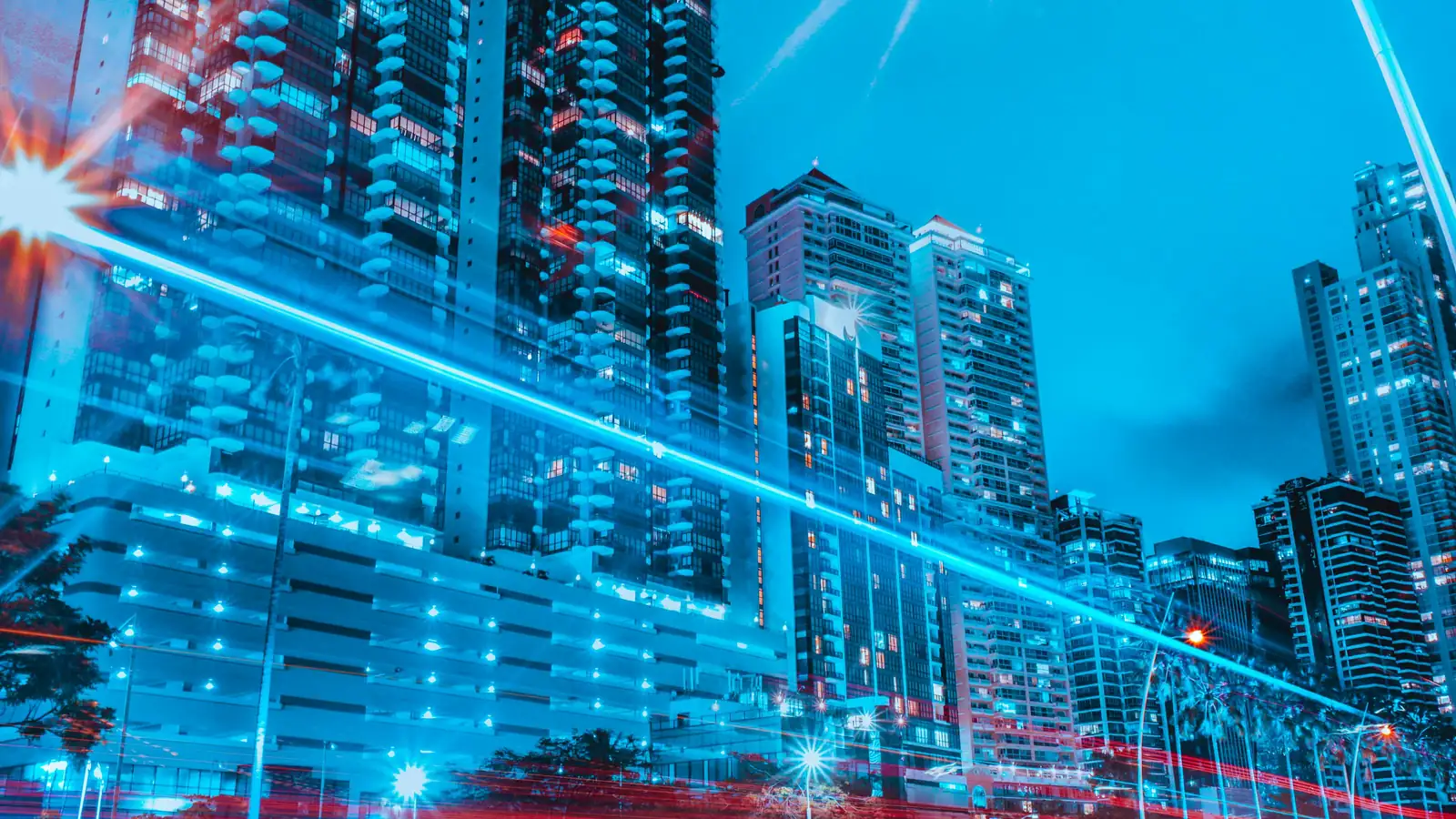 Indian tech district skyline with digital app overlay