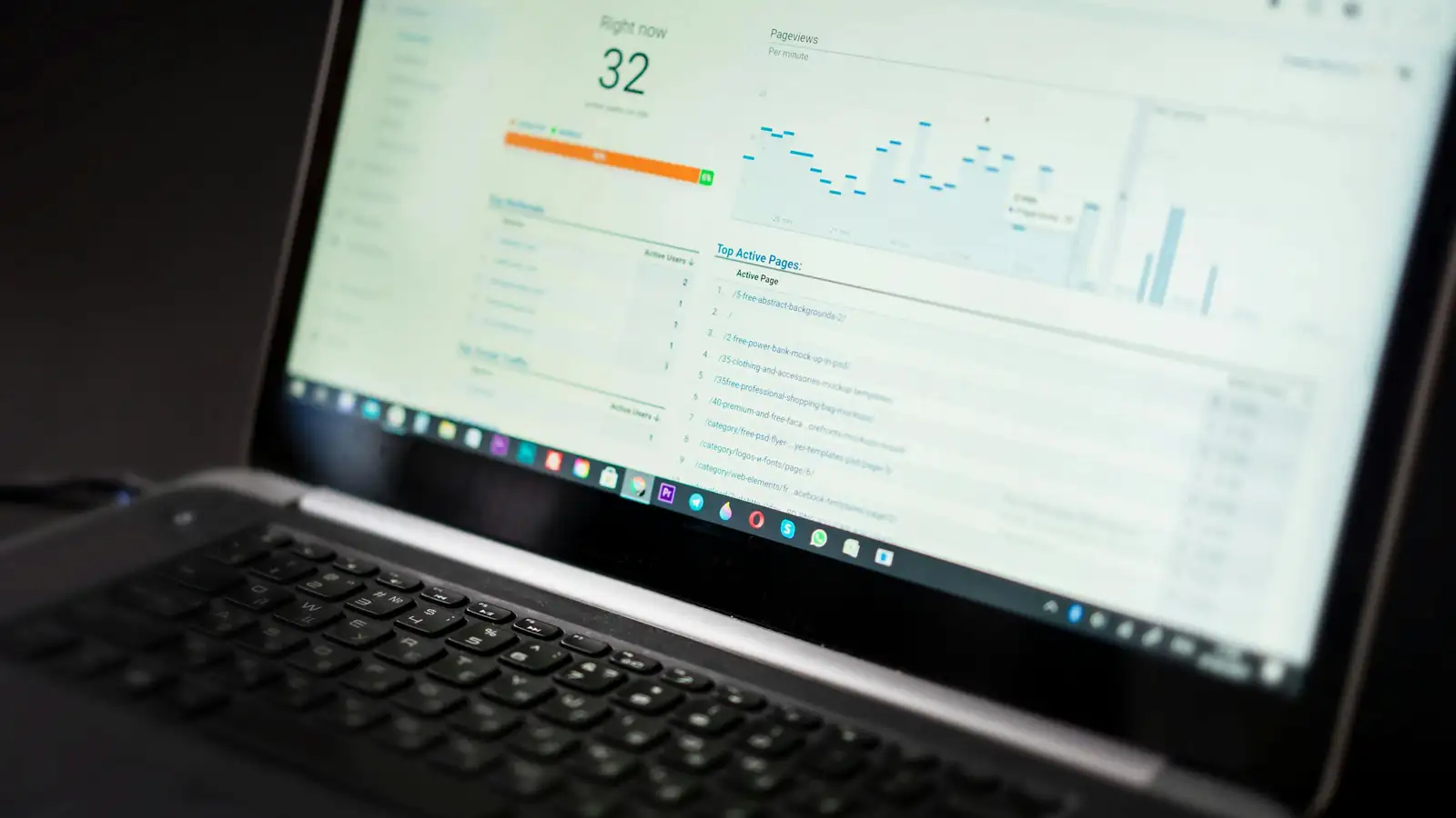 Monitor showing mobile app growth metrics dashboard